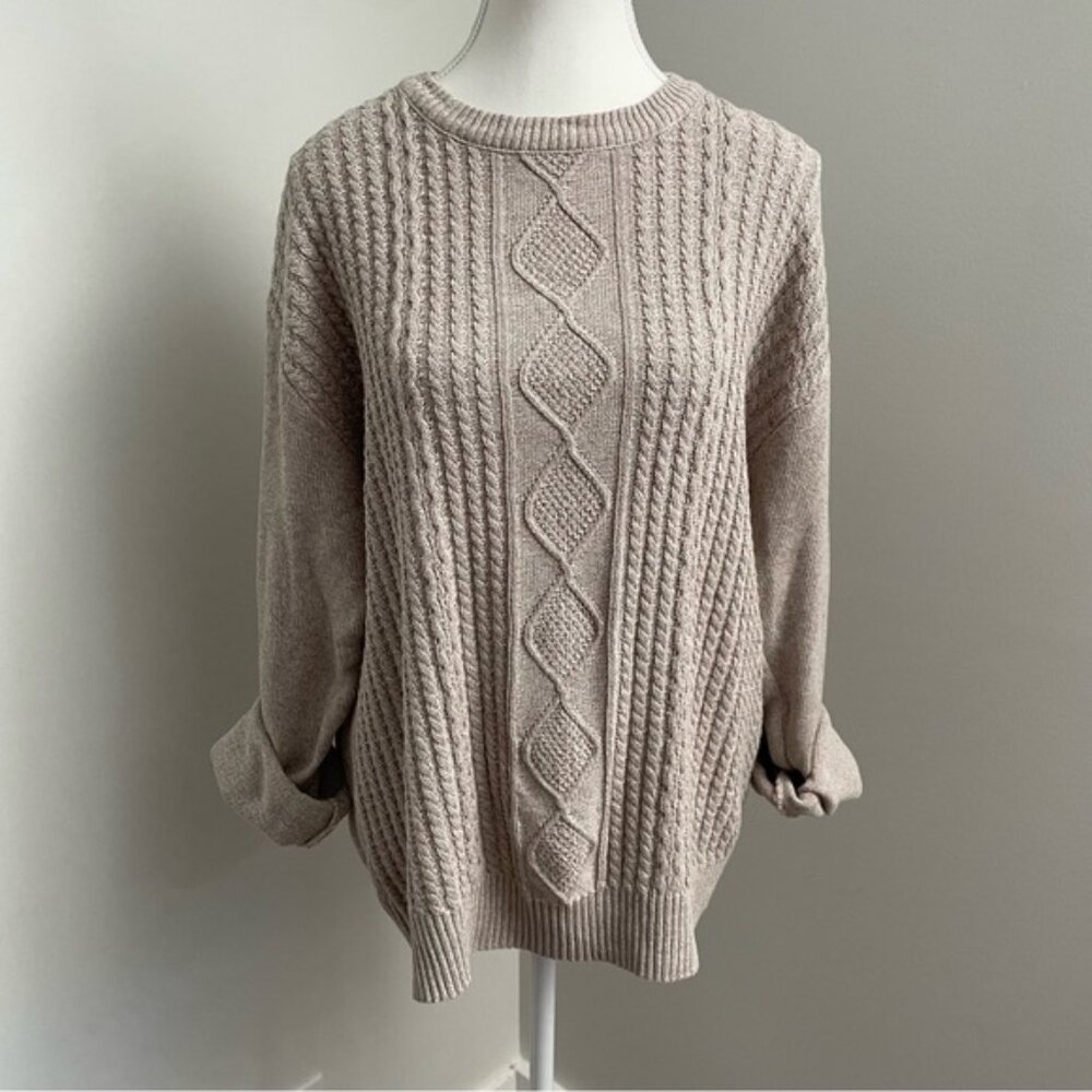 Vintage Tosani 100% Cotton Cableknit Fisherman Sweater Beige Size Medium
